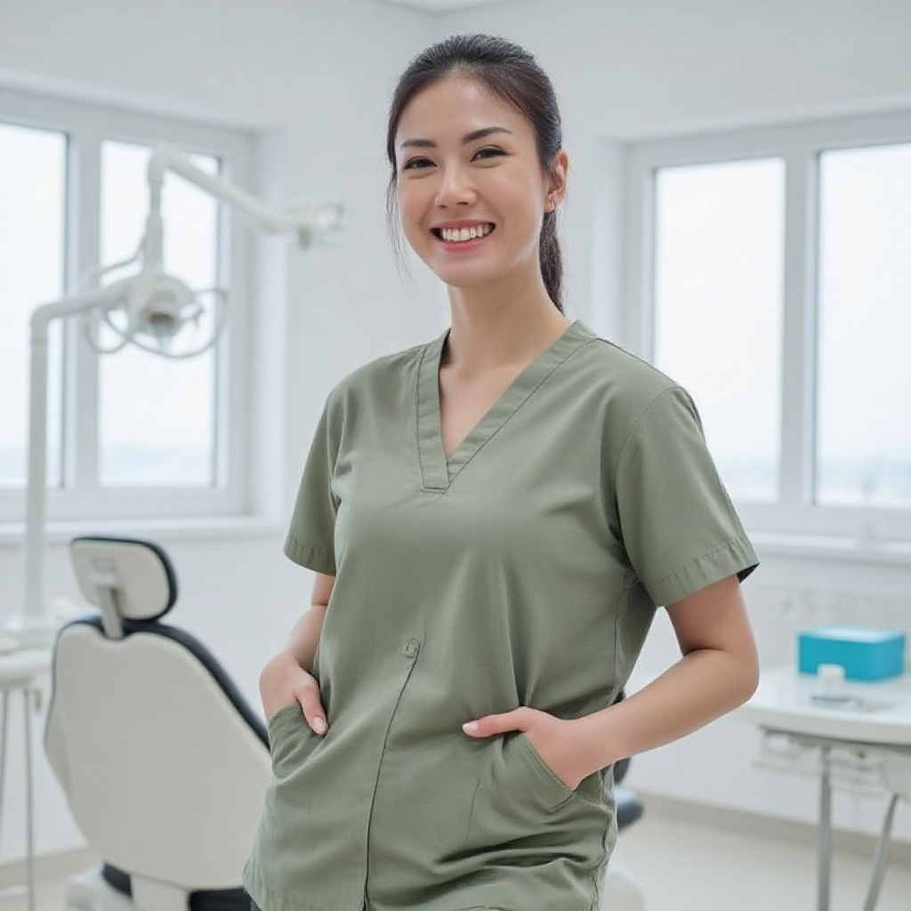 Smiling dentist in clinic
